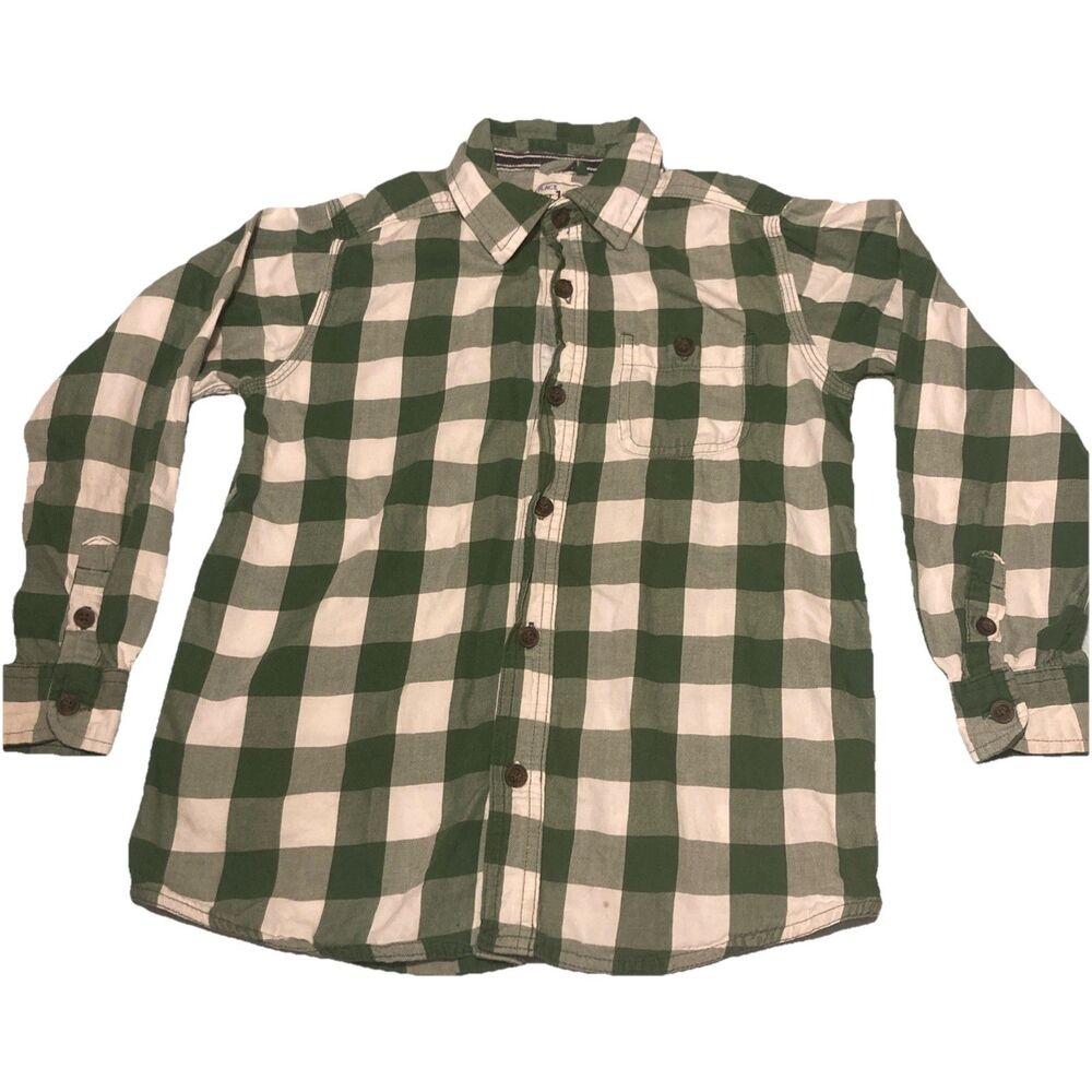 7/8 Boys Green/White plaid, Long Sleeve Dress Button Up Shirt Children’s Place,